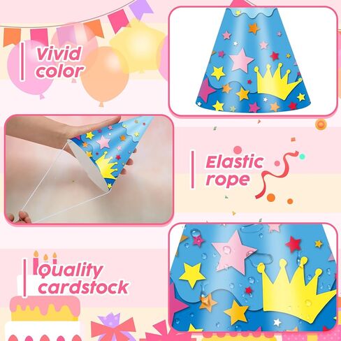 36 Pcs Happy Birthday Cone Hats Colorful Paper Crowns Headwear Birthday Party Hats Cake Balloons Confetti Headbands Photo Props for Students School Classroom Party Supplies Favors in Saudi Arabia