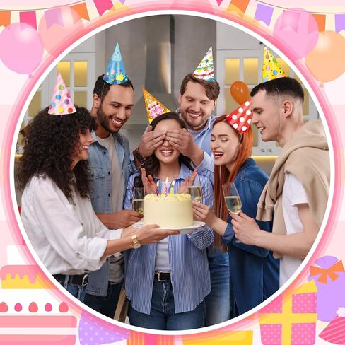 36 Pcs Happy Birthday Cone Hats Colorful Paper Crowns Headwear Birthday Party Hats Cake Balloons Confetti Headbands Photo Props for Students School Classroom Party Supplies Favors in Saudi Arabia