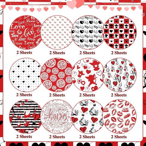 Konsait 24 Sheets Valentine Origami Paper 6x6, Single Sided Valentines Decorative Cardstock Black Red and White Patterned Paper Love Craft Paper Sheets for Card Making Scrapbook Supplies in Saudi Arabia