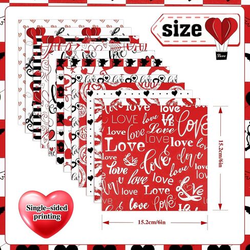 Konsait 24 Sheets Valentine Origami Paper 6x6, Single Sided Valentines Decorative Cardstock Black Red and White Patterned Paper Love Craft Paper Sheets for Card Making Scrapbook Supplies in Saudi Arabia