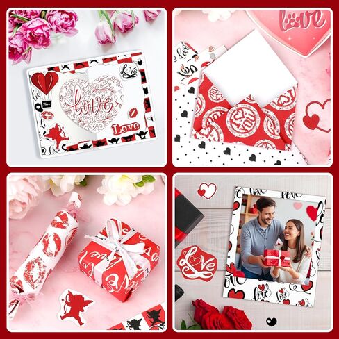 Konsait 24 Sheets Valentine Origami Paper 6x6, Single Sided Valentines Decorative Cardstock Black Red and White Patterned Paper Love Craft Paper Sheets for Card Making Scrapbook Supplies in Saudi Arabia