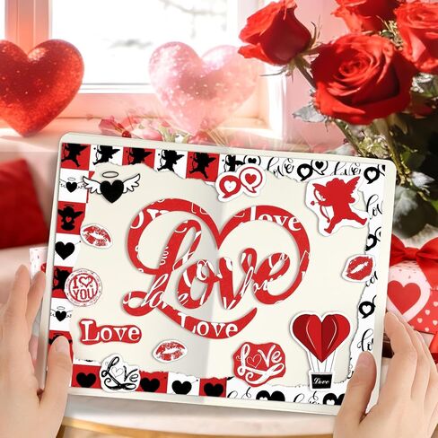 Konsait 24 Sheets Valentine Origami Paper 6x6, Single Sided Valentines Decorative Cardstock Black Red and White Patterned Paper Love Craft Paper Sheets for Card Making Scrapbook Supplies in Saudi Arabia