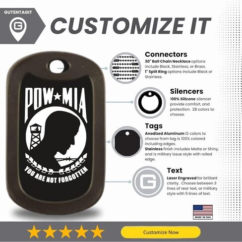 POW MIA Military Dog Tag Necklace - Custom Engraved - Made in USA in Saudi Arabia