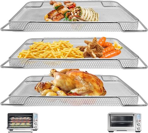 سلة مقلاة هوائية GCQ لـ Breville BOV900BSS BOV950BSS Smart Oven Air Fryer Pro، 16.5 بوصة عمق × 11.8 بوصة عرض × 0.5 بوصة ارتفاع، سلال شبكية من الفولاذ المقاوم للصدأ بدرجة الطعام، صينية ملحقات لفرن محمصة مقلاة الهواء من Breville in Kuwait