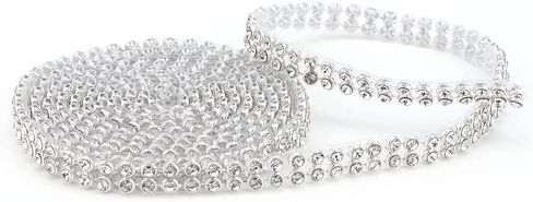 3mm Crystal Rhinestones Chain Trim Craft Sewing DIY Embellishment with Glue for Clothing, Wedding, Dress(Silver Background White Double Row 1.2 Meters) in Saudi Arabia