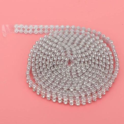 3mm Crystal Rhinestones Chain Trim Craft Sewing DIY Embellishment with Glue for Clothing, Wedding, Dress(Silver Background White Double Row 1.2 Meters) in Saudi Arabia