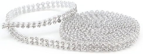 3mm Crystal Rhinestones Chain Trim Craft Sewing DIY Embellishment with Glue for Clothing, Wedding, Dress(Silver Background White Double Row 1.2 Meters) in Saudi Arabia