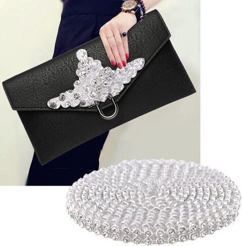 3mm Crystal Rhinestones Chain Trim Craft Sewing DIY Embellishment with Glue for Clothing, Wedding, Dress(Silver Background White Double Row 1.2 Meters) in Saudi Arabia