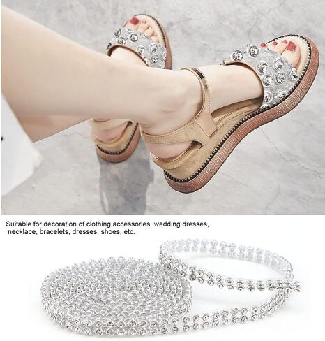 3mm Crystal Rhinestones Chain Trim Craft Sewing DIY Embellishment with Glue for Clothing, Wedding, Dress(Silver Background White Double Row 1.2 Meters) in Saudi Arabia