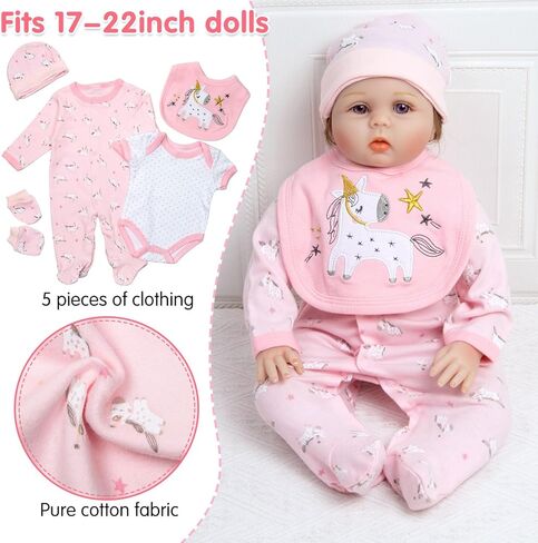 Pedolltree Reborn Baby Dolls Clothes Girl Unicorn Theme Outfit Accessories 13 Pcs for 17-22 Inch Reborn Dolls Newborn Baby Girl with Pink Unicorn Backpack in Saudi Arabia