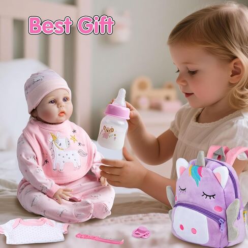 Pedolltree Reborn Baby Dolls Clothes Girl Unicorn Theme Outfit Accessories 13 Pcs for 17-22 Inch Reborn Dolls Newborn Baby Girl with Pink Unicorn Backpack in Saudi Arabia