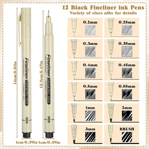 مجموعة أقلام رسم فنية من Fineliner مكونة من 12 قطعة من أقلام الحبر الصباغ الأسود المقاوم للماء تحدد علامات الجودة الأرشيفية، رفيعة لا تنزف، لوازم سلسة للفنانين، رسم المانغا لليوميات، رسم توضيحي in Saudi Arabia