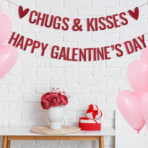 لافتات Epakh Happy Galentines Day، زينة يوم Galentines باللون الأحمر اللامع، زخارف وقبلات لامعة على شكل قلب، لافتة جارلاند بدون تصميم DIY رومانسية للسيدات، خلفية معلقة لصور عيد الحب، مفضلات in Saudi Arabia