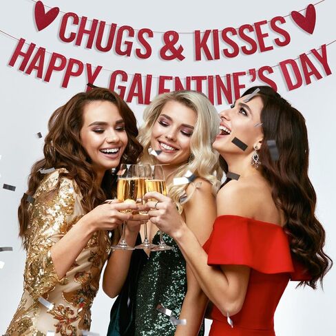 لافتات Epakh Happy Galentines Day، زينة يوم Galentines باللون الأحمر اللامع، زخارف وقبلات لامعة على شكل قلب، لافتة جارلاند بدون تصميم DIY رومانسية للسيدات، خلفية معلقة لصور عيد الحب، مفضلات in Saudi Arabia