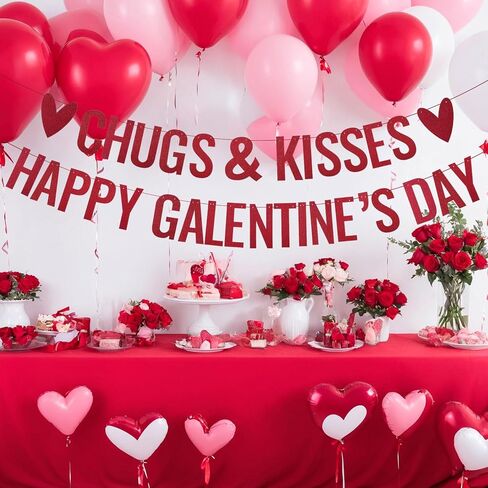 لافتات Epakh Happy Galentines Day، زينة يوم Galentines باللون الأحمر اللامع، زخارف وقبلات لامعة على شكل قلب، لافتة جارلاند بدون تصميم DIY رومانسية للسيدات، خلفية معلقة لصور عيد الحب، مفضلات in Saudi Arabia