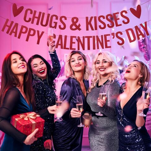 لافتات Epakh Happy Galentines Day، زينة يوم Galentines باللون الأحمر اللامع، زخارف وقبلات لامعة على شكل قلب، لافتة جارلاند بدون تصميم DIY رومانسية للسيدات، خلفية معلقة لصور عيد الحب، مفضلات in Saudi Arabia