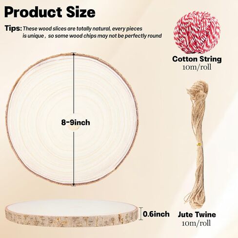 10 Pcs Natural Paulownia Wood Slices 8-9 Inches, Unfinished Wooden Rounds for Table Centerpieces, DIY Crafts & Wedding Decor in Saudi Arabia