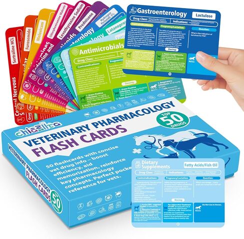 chiazllta 50 Veterinary Pharmacology Flashcards Vet Tech Study Materials for Dogs Cats & Horses Essential Vet School Supplies & Gifts for Veterinary Students in Saudi Arabia