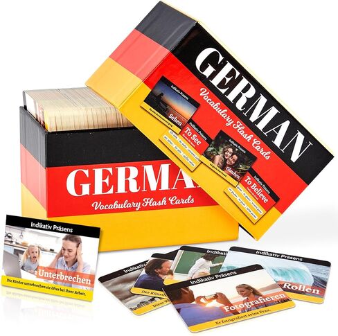 gisgfim 300 Pcs German Words Vocabulary Flash Cards with Pictures German Verb Conjugation Present Flash Cards Learn Essential German Language Vocabulary Words for Beginners Adults Kids in Saudi Arabia