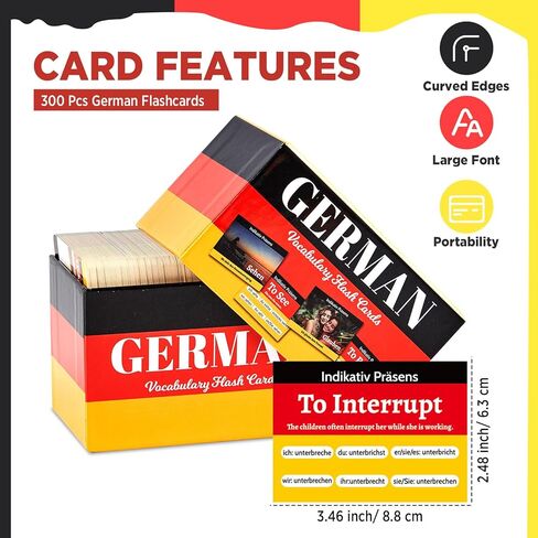 gisgfim 300 Pcs German Words Vocabulary Flash Cards with Pictures German Verb Conjugation Present Flash Cards Learn Essential German Language Vocabulary Words for Beginners Adults Kids in Saudi Arabia