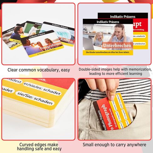 gisgfim 300 Pcs German Words Vocabulary Flash Cards with Pictures German Verb Conjugation Present Flash Cards Learn Essential German Language Vocabulary Words for Beginners Adults Kids in Saudi Arabia