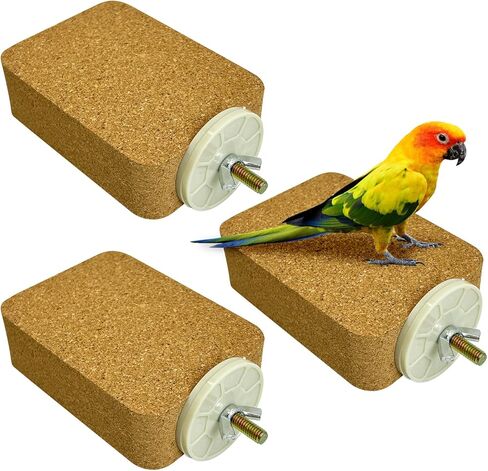 3 Pack Bird Perch Platform Cork Parrot Perch Stand Parakeet Chewing Toy Bird Paw Grinding Cage Accessories for Small Conures Budgies Cockatiels Finches (Small) in Kuwait