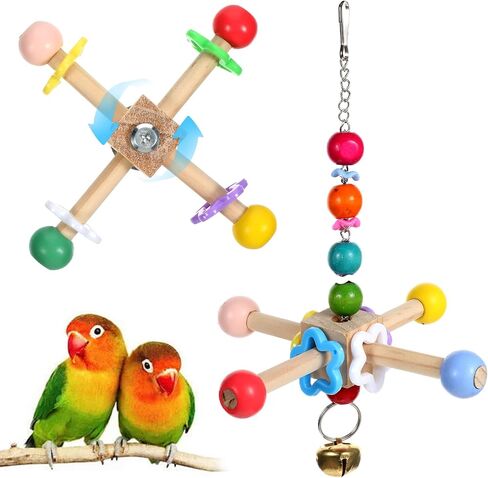 2 Pcs Bird Spinner Toys for Parrots with Bells, Parrot Chewing Hanging Toys for Small and Medium Birds, Parakeet, Cockatiel, Conure, Lovebird, Budgie, Cage Toy in Saudi Arabia