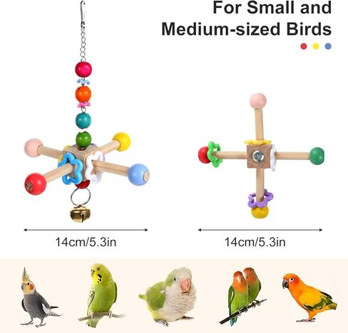 2 Pcs Bird Spinner Toys for Parrots with Bells, Parrot Chewing Hanging Toys for Small and Medium Birds, Parakeet, Cockatiel, Conure, Lovebird, Budgie, Cage Toy in Saudi Arabia