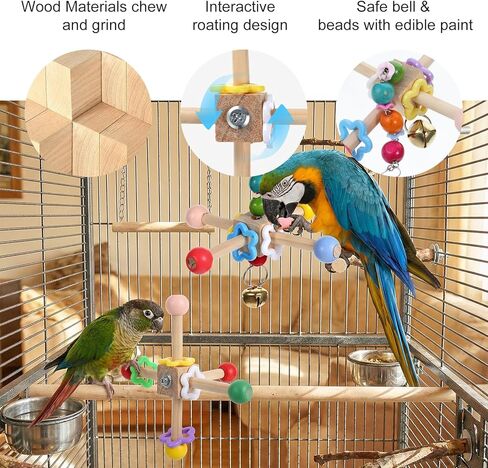 2 Pcs Bird Spinner Toys for Parrots with Bells, Parrot Chewing Hanging Toys for Small and Medium Birds, Parakeet, Cockatiel, Conure, Lovebird, Budgie, Cage Toy in Saudi Arabia