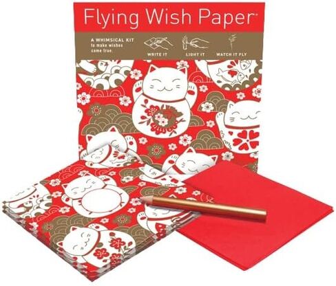 ورق التمنيات الطائرة، ورق التمنيات الطائر للقطط المحظوظة - اكتبها، أشعلها، شاهدها تطير - ورق أمنيات هدية صغيرة مثالية - 5 × 5 بوصات - مجموعة صغيرة غريبة الأطوار، (لاكي كاتس) in Kuwait