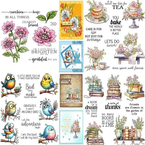 4 Birds Set -Sentiments Rubber Clear Stamps Set for Card Making Acrylic Stamp Block Tools with Grid Lines Craft Supplies DIY Scrapbooking Notebook Stamps in Saudi Arabia