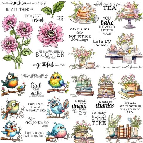 4 Birds Set -Sentiments Rubber Clear Stamps Set for Card Making Acrylic Stamp Block Tools with Grid Lines Craft Supplies DIY Scrapbooking Notebook Stamps in Saudi Arabia