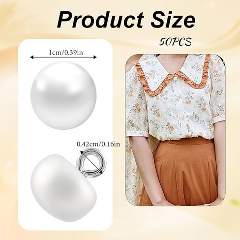 50 Pcs Pearl Buttons, 10mm White Round Pearl Buttons for Clothes, Decorative Pearls Button with Shank for Sewing, Shirts, Dresses, DIY Crafts in Saudi Arabia