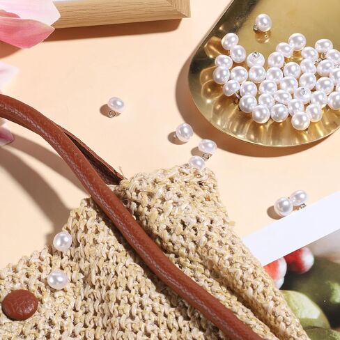 50 Pcs Pearl Buttons, 10mm White Round Pearl Buttons for Clothes, Decorative Pearls Button with Shank for Sewing, Shirts, Dresses, DIY Crafts in Saudi Arabia