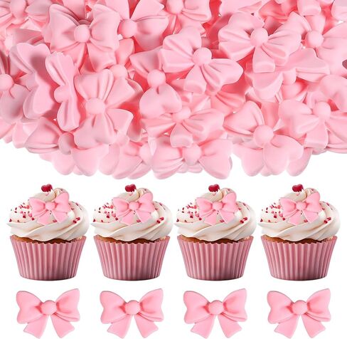SHENLIU 50Pcs Pink Bow Cupcake Toppers, Pink Bowknot Cake Decorating Birthday Cake Decorations for Bridal Engagement Wedding Baby Shower Party (Not Edible) in Saudi Arabia