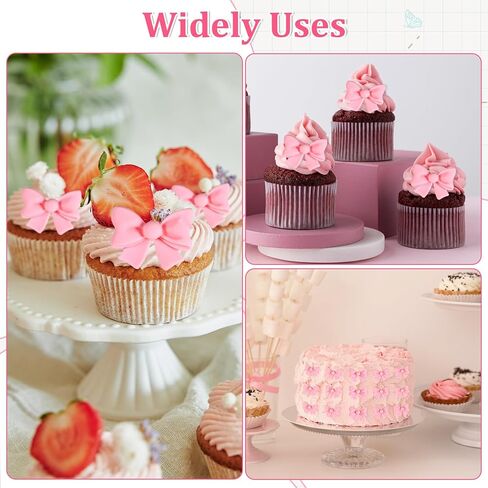 SHENLIU 50Pcs Pink Bow Cupcake Toppers, Pink Bowknot Cake Decorating Birthday Cake Decorations for Bridal Engagement Wedding Baby Shower Party (Not Edible) in Saudi Arabia