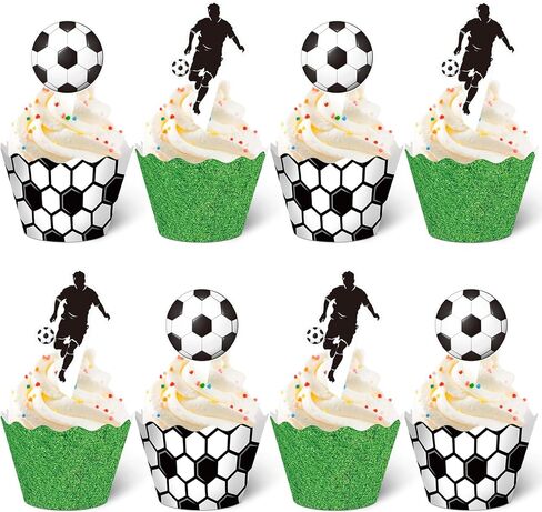 Nuenen 96 Pcs Football Cupcake Toppers and Wrappers Set Football Theme Cupcakes Decorations Sports Game Day Themed Cake Holders and Picks for Birthday Sport Party Decorations Supplies (Classic) in Saudi Arabia