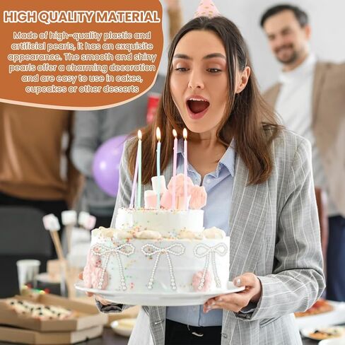 أغطية كعكة على شكل فيونكة من اللؤلؤ مكونة من 12 قطعة من زخارف اللؤلؤ الصناعي الأبيض مقاس 4.3 × 3.9 بوصة لحلويات حفلات الزفاف وأعياد الميلاد in Kuwait