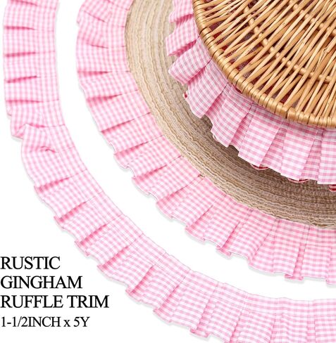 Gingham Ruffle Trim Lace 1.5" Rustic Christmas Decorative Lace Wreath Handmade Lace DIY Christmas Tree Sewing Crafts Pillowcase Decorative 5 Yards (Pink) in Saudi Arabia