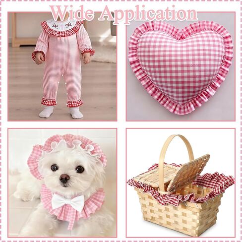 Gingham Ruffle Trim Lace 1.5" Rustic Christmas Decorative Lace Wreath Handmade Lace DIY Christmas Tree Sewing Crafts Pillowcase Decorative 5 Yards (Pink) in Saudi Arabia