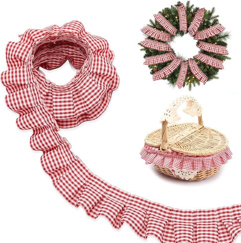 Gingham Ruffle Trim Lace 1.5" Rustic Christmas Decorative Lace Wreath Handmade Lace DIY Christmas Tree Sewing Crafts Pillowcase Decorative 5 Yards (Pink) in Saudi Arabia