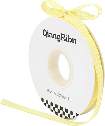 QIANGRIBN Yellow Gingham Ribbon, 3/8" x 50 Yards Soft Polyester Checkered & Plaid Ribbon for Gift Wrapping DIY Crafts Hair Bows Bouquets & Party Baking Valentine's Day Easter Holiday Decorations in Saudi Arabia