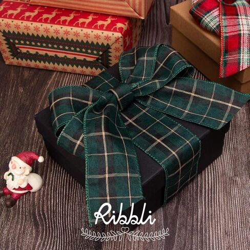 Ribbli 6 لفات شريط سلكي لعيد الميلاد، خيش أحمر طبيعي/منقوش الجاموس/شريط منقوش أحمر وأخضر، 2 بوصة إجمالي 30 ياردة، شريط عيد الميلاد للحرف اليدوية، القوس الكبير، تغليف الهدايا، إكليل الزهور، تزيين الشجرة in Saudi Arabia