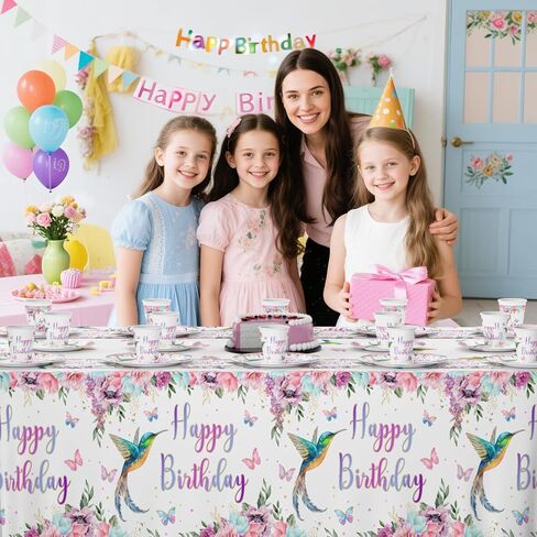 MEHOFOND Hummingbird Birthday Party Decorations, Bird Party Supplies, Spring Floral Watercolor Disposable Tableware Set 193Pcs Plates Napkins Plastic Tablecloth for Birthday Party in Saudi Arabia