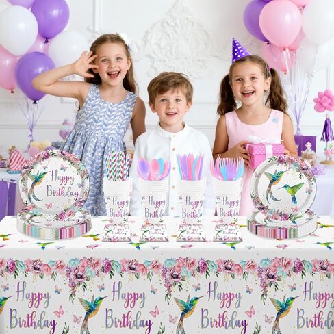 MEHOFOND Hummingbird Birthday Party Decorations, Bird Party Supplies, Spring Floral Watercolor Disposable Tableware Set 193Pcs Plates Napkins Plastic Tablecloth for Birthday Party in Saudi Arabia