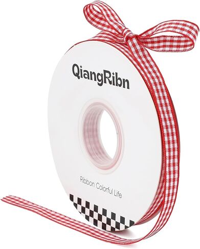QIANGRIBN Yellow Gingham Ribbon, 3/8" x 50 Yards Soft Polyester Checkered & Plaid Ribbon for Gift Wrapping DIY Crafts Hair Bows Bouquets & Party Baking Valentine's Day Easter Holiday Decorations in Saudi Arabia