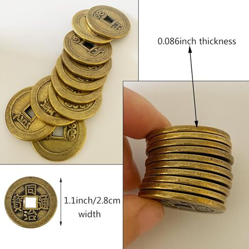 10 قطعة عملات الحظ الصينية النحاسية I Ching عملات الحظ لنجاح الثروة العرافة ديكور بعرض 1.1 بوصة in Saudi Arabia