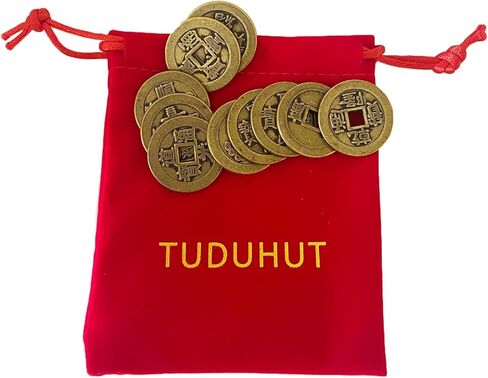 10 قطعة عملات الحظ الصينية النحاسية I Ching عملات الحظ لنجاح الثروة العرافة ديكور بعرض 1.1 بوصة in Saudi Arabia