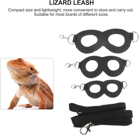 POPETPOP Adjustable Black Reptile Harness Leash for Bearded Dragon and Gecko, Small Animal Chest Strap for Outdoor Walking and Training in Saudi Arabia