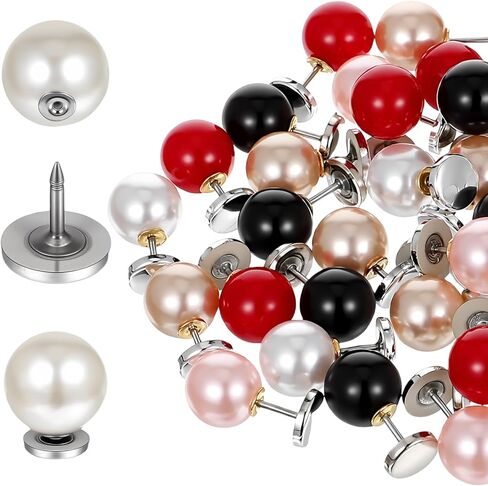 Pearl Buttons, Pearl Buttons for Clothes No Sew Button Pearls Brooch Safety Pins for Women Fixed Brooches Reusable for Clothes Dresses DIY Craft Removable(White, Black, Pink, Red, Brown,50) in Saudi Arabia